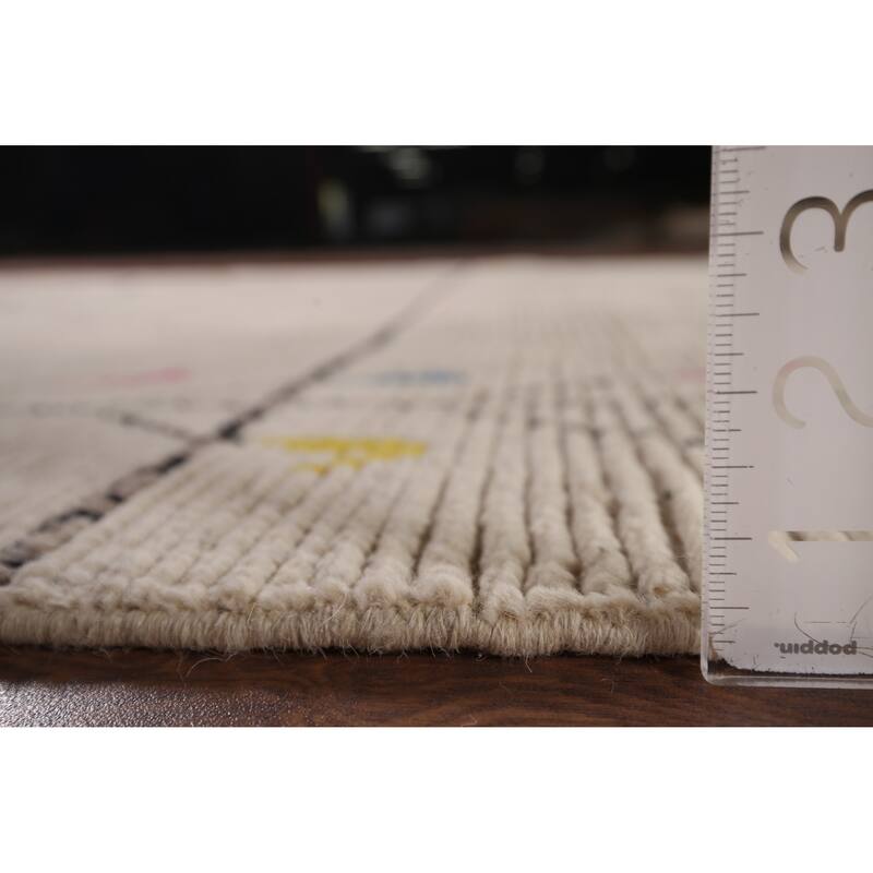 Earth Tone Moroccan Oriental Area Rug Hand-Knotted Beige Wool Carpet - 6'1" x 12'6"