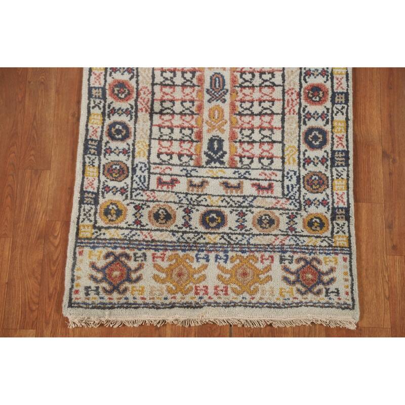 Geometric Khotan Oriental Runner Rug Hand-Knotted Wool Carpet - 2'6" x 8'0"