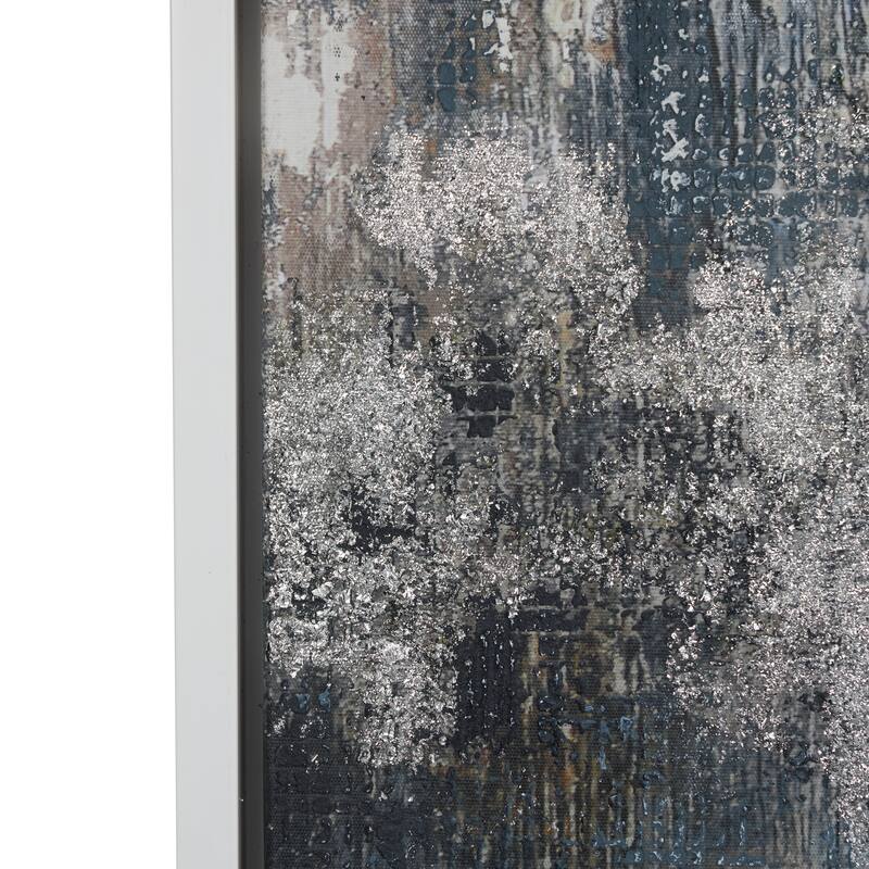 Cream Canvas Abstract Framed Wall Art with Silver Foil Accents - Multi-Color