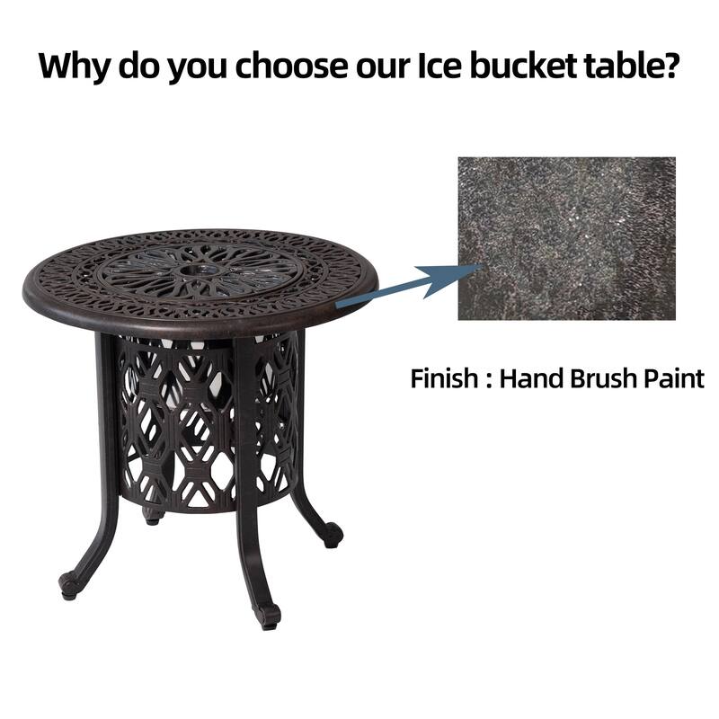 Bronze Outdoor Ice Bucket Side Table with 304 Stainless Steel Insert for Patio and Poolside - 21”Dia x 19.7”H