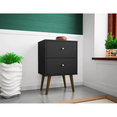 Liberty Mid Century Modern Black Nightstand 2.0 with 2 Extension Drawers