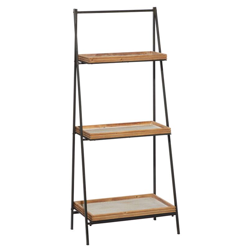 Wood 3 Shelf Shelving Unit - Brown - Roche River Decor - 12"W x 21"L x 47"H