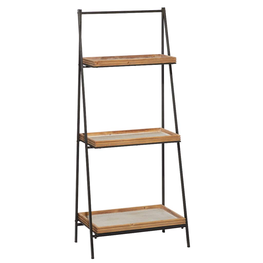 Wood 3 Shelf Shelving Unit - Brown - Roche River Decor - 12"W x 21"L x 47"H