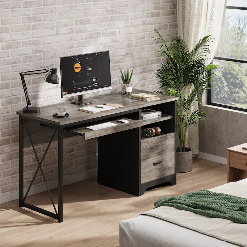 Bestier 47" Office Desk with Drawers,Computer Desk with Drawer,Teacher Desk with Keyboard Tray for Small Space Home Office - Grey
