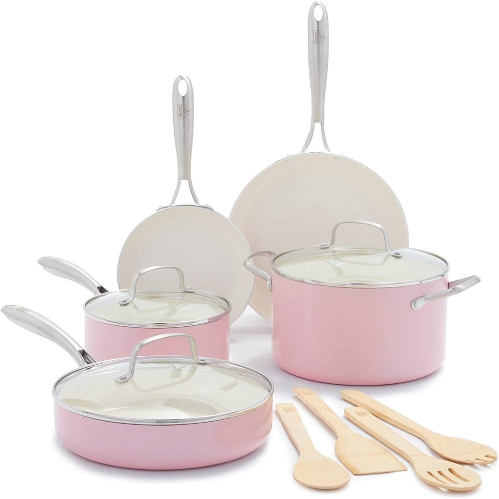 GreenLife Soft Grip 18 Piece Cookware Set, Pink, Size: 18pc