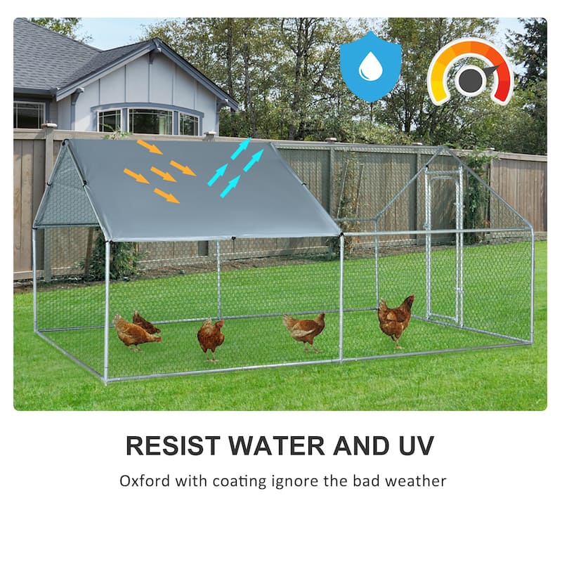 PawHut Galvanized Large Metal Chicken Coop Cage 2 Rooms Walk-in Enclosure Poultry Hen Run House Playpen Rabbit Hutch
