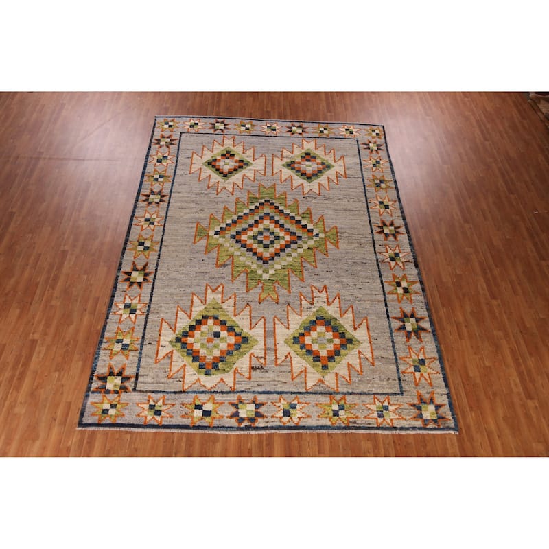 Geometric Moroccan Oriental Area Rug Hand-Knotted Oriental Wool Carpet - 9'8" x 13'4"