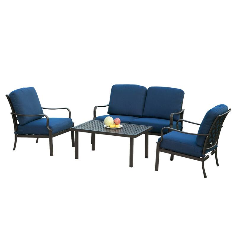 Outdoor 4 pcs Patio Conversation Set - Navy Blue