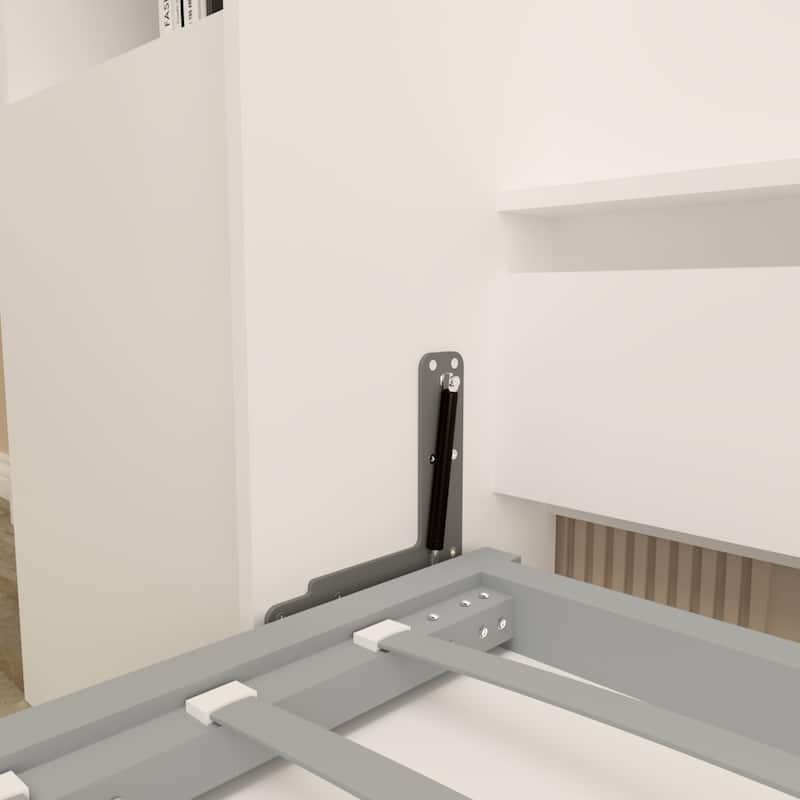 Queen Size Morden Deisgn Big Size Vertical Murphy bed with table and shelf for bedroom or Guestroom White Wall bed