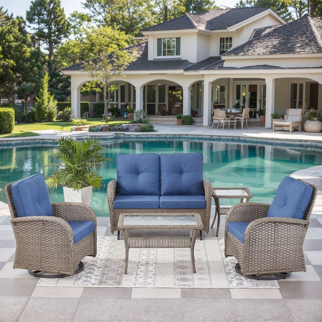 Outdoor Glider Sofa with Swivel Chair Grey-Blue - Grey