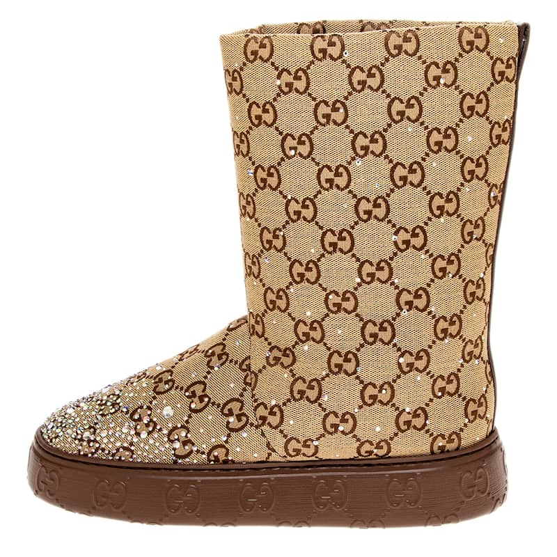 Gucci GG Boots with Crystals - Beige and Brown