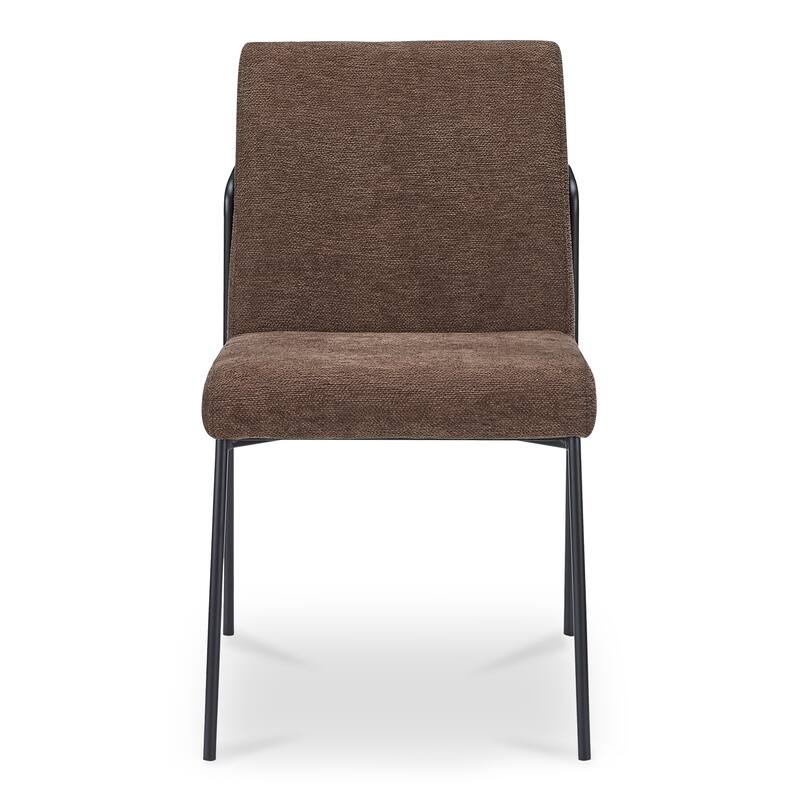NADAAL STUDIOS Soryn Dining Chair, Curved Metal Frame, Foam Cushioned Seat and Back, Dark Brown Upholstery - Set of 2