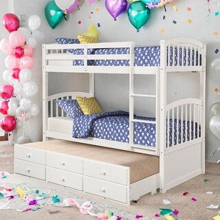 Elegant Twin-Over-Twin Bunk Bed with Trundle & Drawers - Stylish,Safe,&Versatile for Kids' Bedrooms