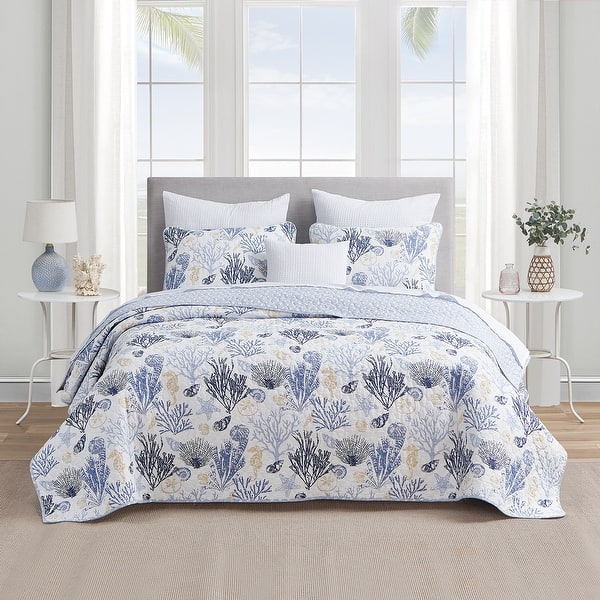 Key West Blue/Tan Cotton Quilt Set - Bed Bath & Beyond - 36930444