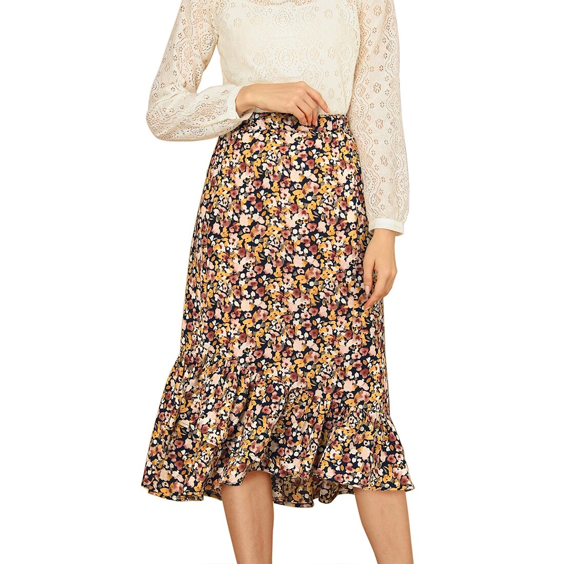 Womens elastic waist ruffle skirt clearance