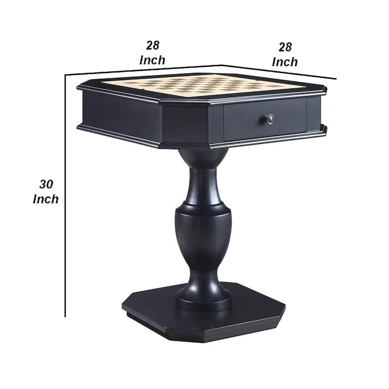 Susy 28 Inch Wood Reversible Board Game Table with Pedestal Stand, Black