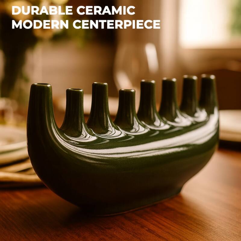Modern Ceramic Candelabra Centerpiece 18" Textured Candle Holder Decor