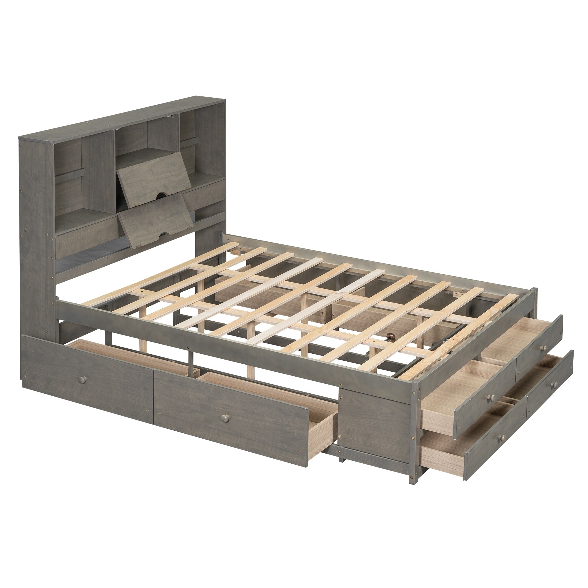 Queen Size Platform Bed Frame with 8 Storage Drawers and Headboard Shelves,  Sturdy Wood Construction, No Box Spring Required - Bed Bath \u0026 Beyond -  42574529, image size:2000x2000