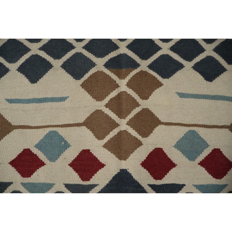 Hand Woven Oriental 100% Wool Carpet Southwestern Modern Multi-Colored Kilim Area Rug - 9' 10'' X 6' 8''