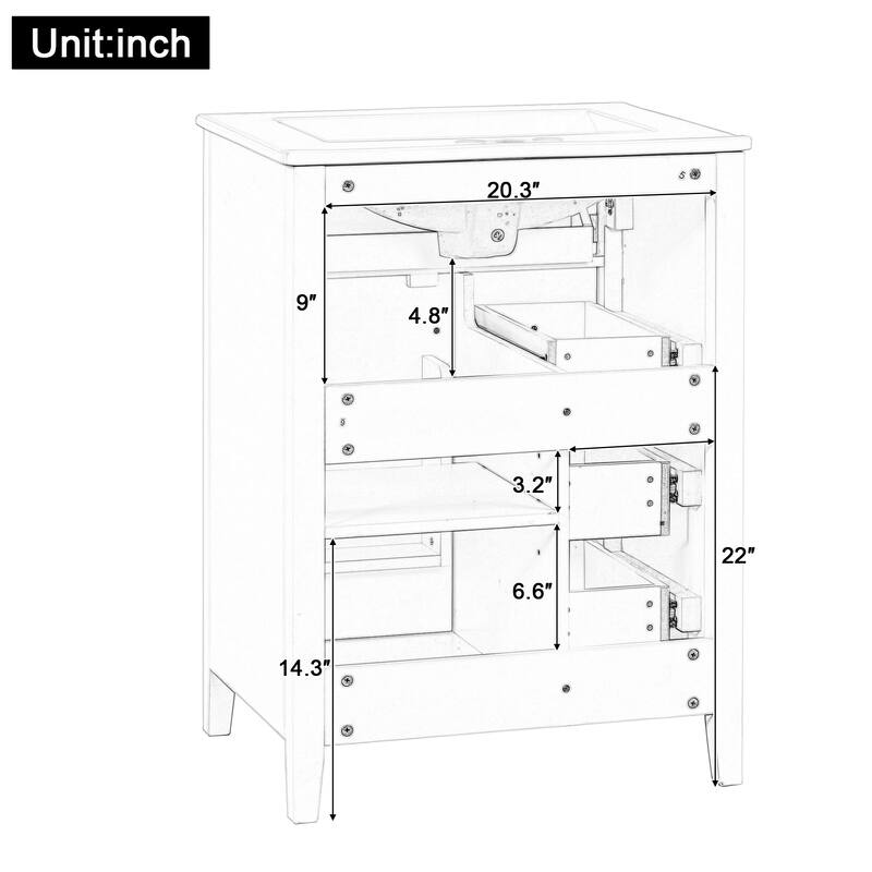 GDFStudio - Julian Hartwell 24-Inch Freestanding Bathroom Vanity with Smart Storage