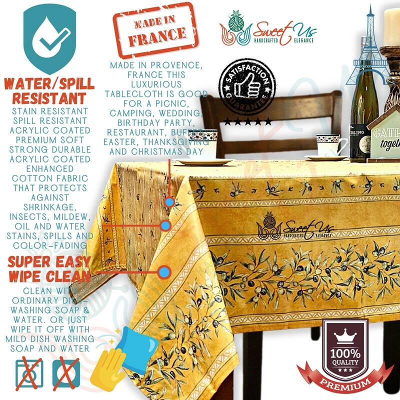 Wipeable Tablecloth, Spillproof, French Acrylic Coated, Gold - 60 x 78 inches - Gold