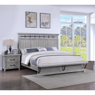 Contemporary Panel Built-in Bench Bed Light Gray Wooden Bedroom Set ...