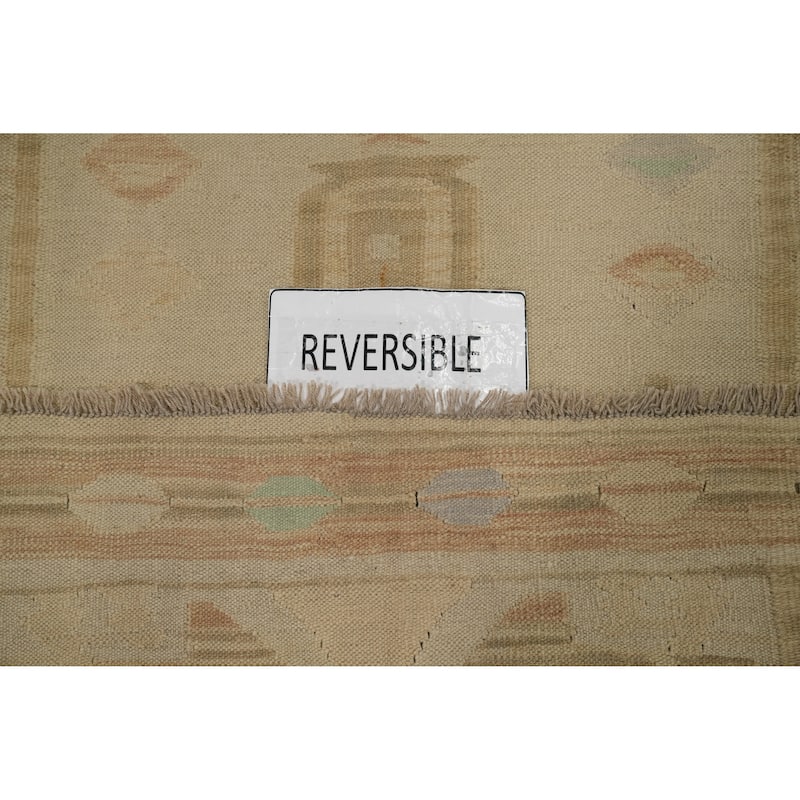 Hand Woven Oriental 100% Wool Carpet Southwestern Tribal Beige & Ivories Kilim Area Rug - 5' 11'' X 4' 2''