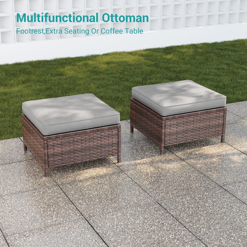 BONOSUKI 3-Piece Patio Sofa Set Brown Rattan Furniture with Ottomans