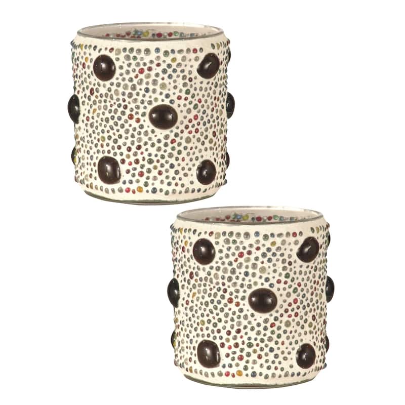 Springdale 3 H Beaded Jewel 2-Pack Mosaic Art Glass Candle Votive Set