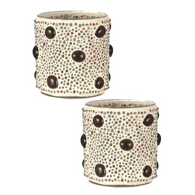 Springdale 3 H Beaded Jewel 2-Pack Mosaic Art Glass Candle Votive Set