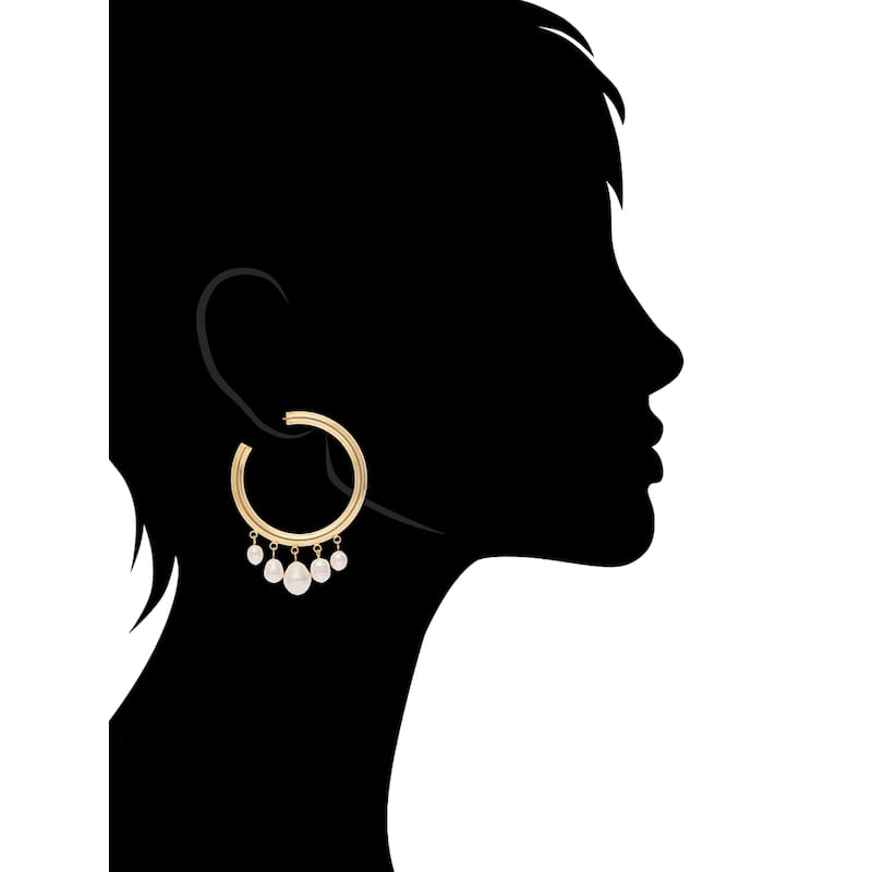 Pearl Dangle Hoop Earrings - 2.5" long