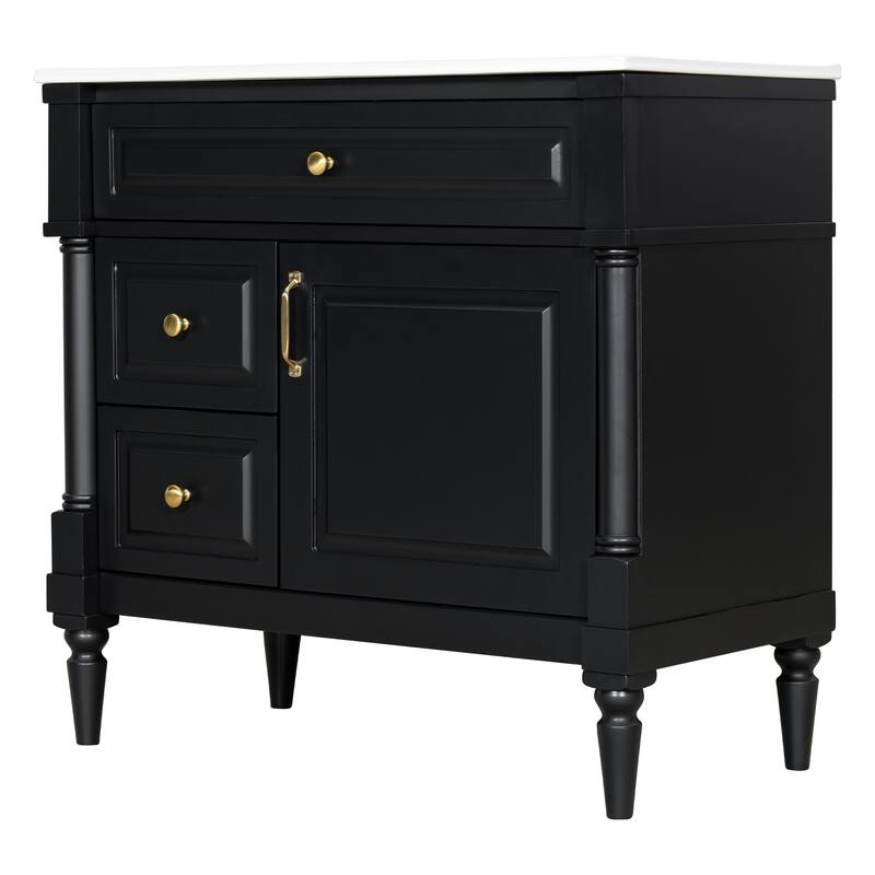 Roomfitters 36" Bathroom Vanity with Sink, Solid Wood Frame, Flip Drawer, 2 Drawers & Door Rack