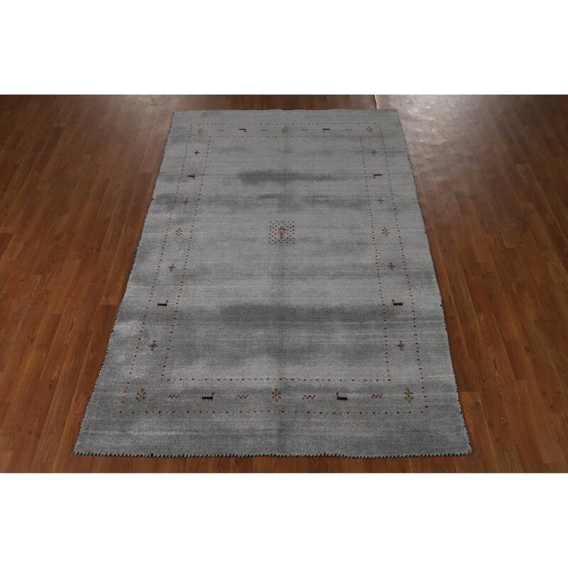 Hand Knotted Oriental 100% Wool Carpet Tribal Tribal Greys & Charcoal Gabbeh Area Rug - 7' 9'' X 4' 11''