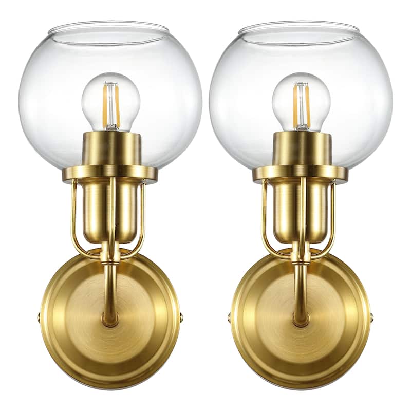 SAFAVIEH Lighting Huron Wall Sconce (Set of 2) - Satin Brass/Clear - 5"W x 6"D x 11"H
