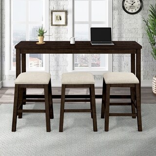 4 Piece Counter Height Table Set with Socket & 3 Fabric Padded Bar ...