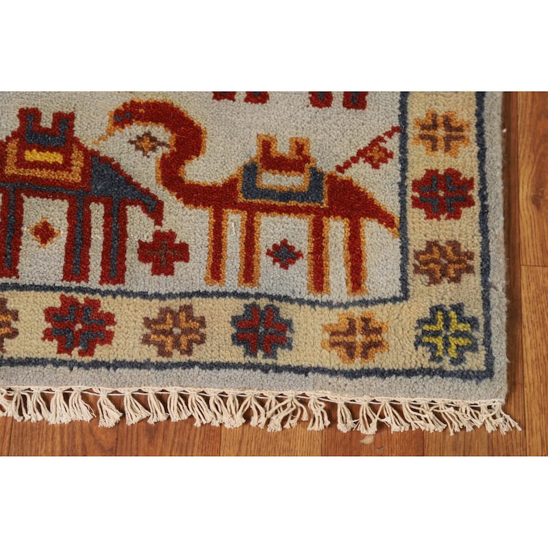 Hand Knotted Oriental 100% Wool Carpet Traditional Tribal Greys & Charcoal Art Deco Area Rug - 3' 0'' X 2' 0''