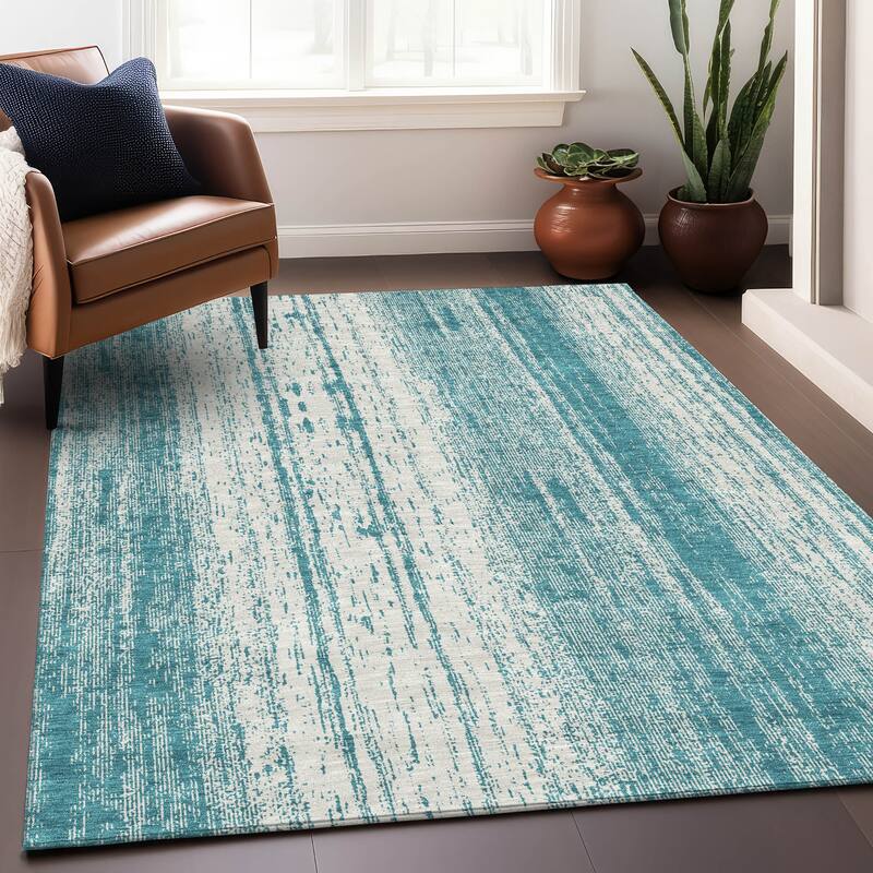 Machine Washable Indoor/ Outdoor Chantille Stripes Ombre Rug