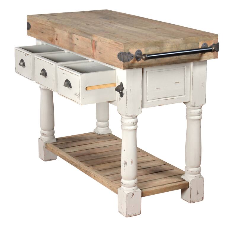 Farmhouse Island Work Console White Chalk and Natural