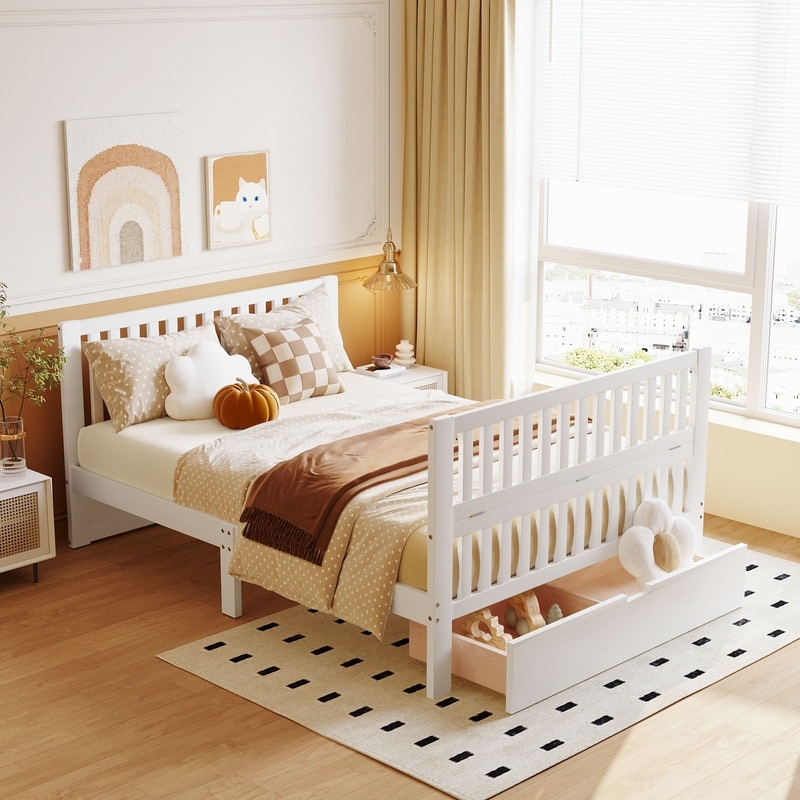 Convertible Crib Full Size Bed with Drawers and 3 Height Options