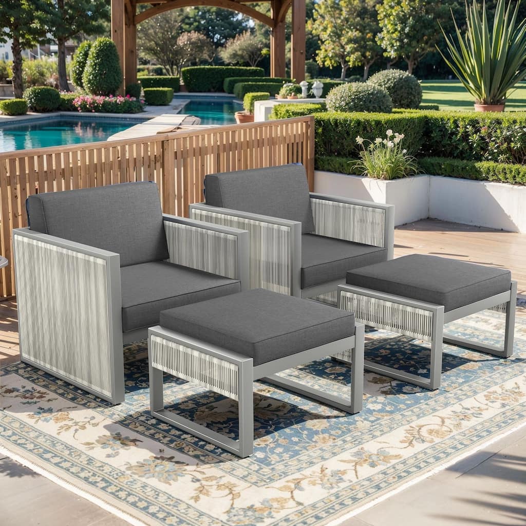Pocassy 4-Piece Outdoor 5 Inch Patio Chair with Ottoman