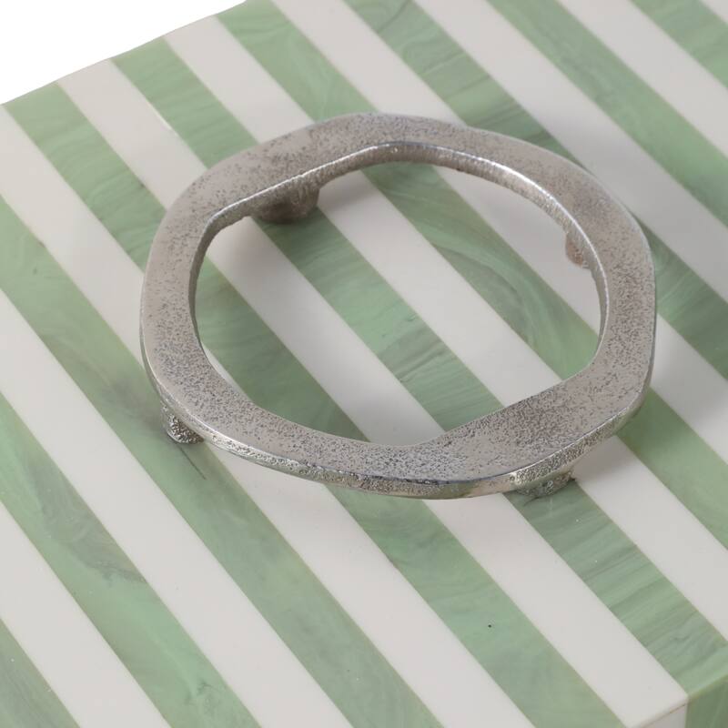 Resin Storage Boxes Striped Metallic Handles (Set of 2) - 5", 4" Green - 14" x 8" x 4.5"