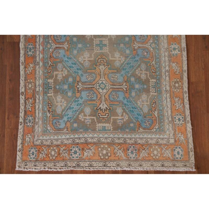 Hand Knotted Oriental 100% Wool Carpet Traditional All-Over Beige & Ivories Heriz Runner Rug - 10' 9'' X 3' 4''