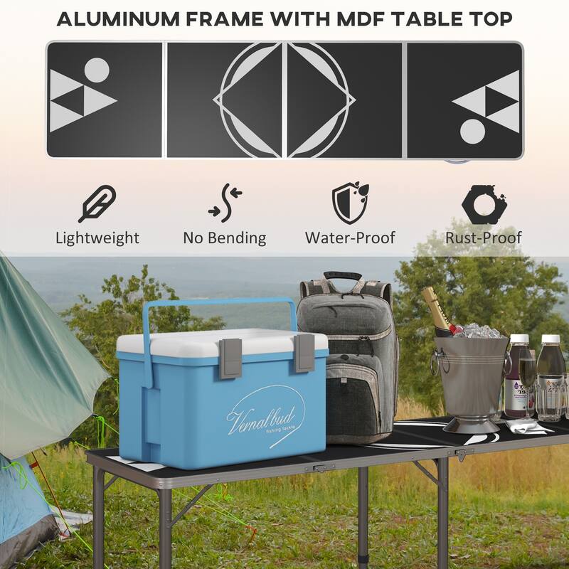 Outsunny 8ft Portable Beer Pong Table with Adjustable Legs, Folding Camping Table, Aluminum Picnic Table, for Birthday Party
