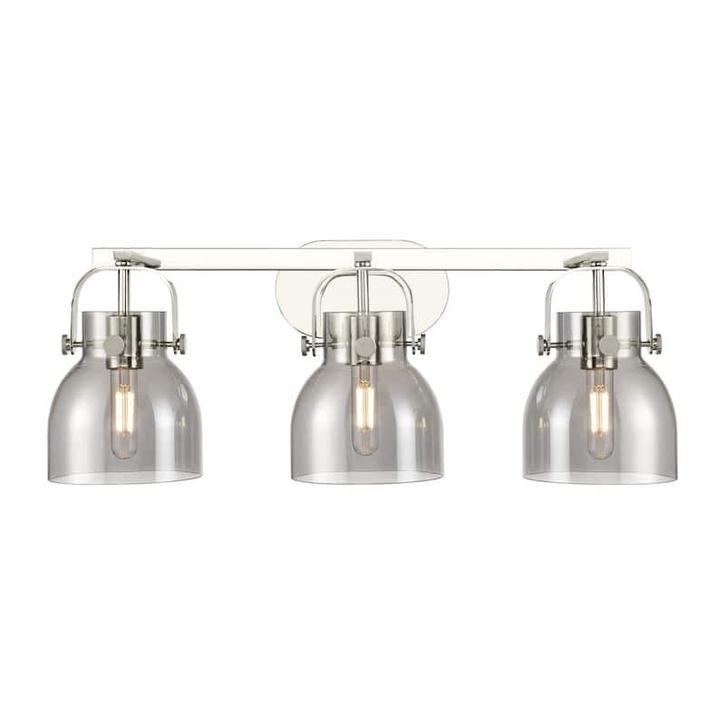 Innovations Lighting 423-3W-10-27 Pilaster II Bell Vanity Pilaster II - Polished Nickel / Plated Smoke