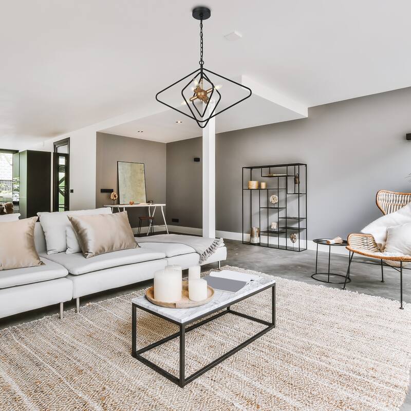 Modern Geometric 6-Light Black Gold Chandelier Sputnik Large Pendant Light Fixture for Kitchen Dining Room - 28.3 " × 19.7 "