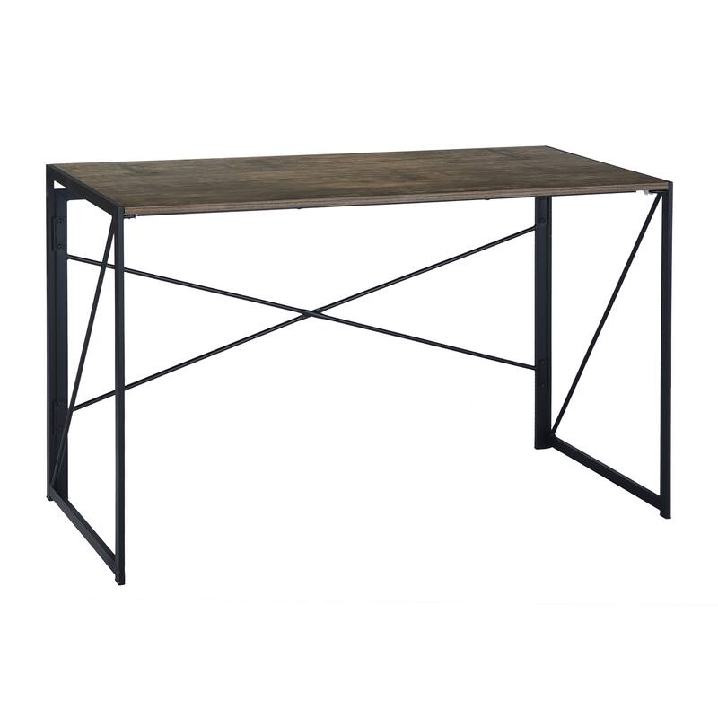 Homy Casa Modern Folding Desk with Black Metal Frame and Wood Top