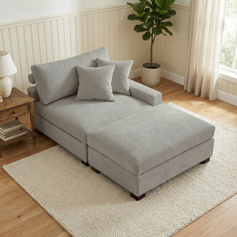 Plush Chenille Single Modular Sectional Sofa Chaise with Pillows