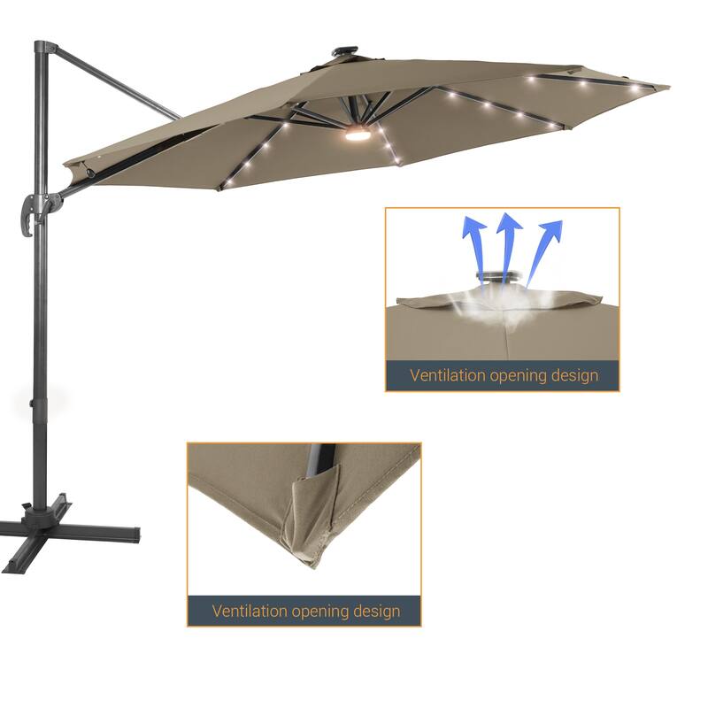 10 Ft LED Offset Cantilever Hanging Patio Umbrella by LIVOOSUN
