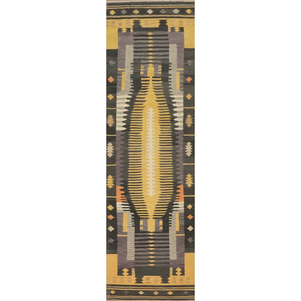 Hand Woven Oriental 100% Wool Carpet Southwestern Tribal Multi-Colored Kilim Runner Rug - 12' 0'' X 2' 8''