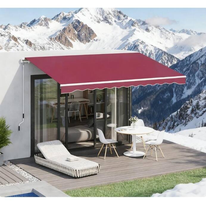 Manual Retractable Patio Awning with Adjustable Sunshade Shelter